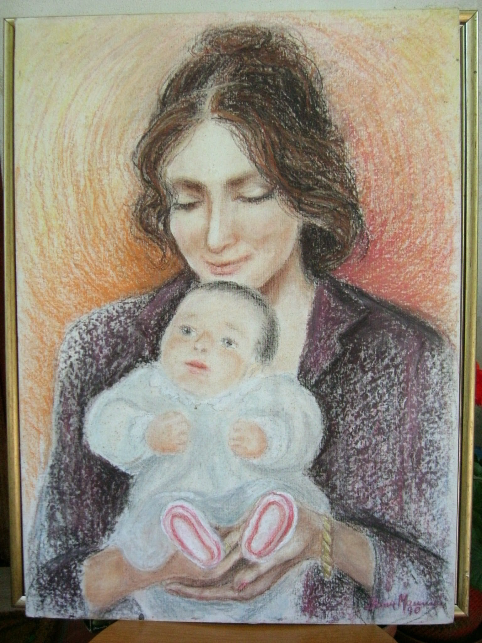 Madre con neonato — Pastello